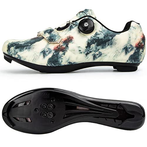 Zapatillas de Ciclismo Para Hombre, Zapatillas de Bicicleta de Carretera Compatibles con Peloton SPD, Zapatillas de Carreras Para Hombre/mujer, Zapatillas de Montar Para Mtb Al Aire Libre,WhiteB-36