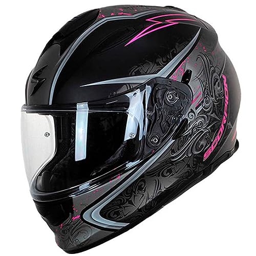 Scorpion Exo 491 Run Negro Mate Rosa | Casco de Moto Integral con Visor Solar | Unisex Hombre y Mujer Homologado ECE 22.06 (M)