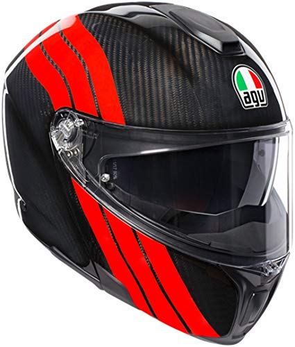 AGV Casco deportivo Modular E05 Multi MPLK Stripes de carbón/rojo S