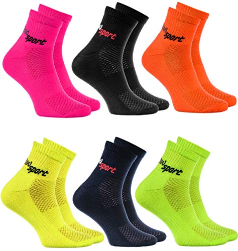 Rainbow Socks - Hombre Mujer Calcetines de Deporte Neon - 6 Pares - Multicolor - Talla UE 47-50