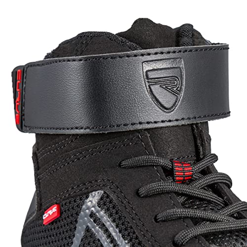 Zapatillas motocicleta CURVE Rubi Negras | Hombre y mujer | Microfibra | Uso urbano | Refuerzo cambio de marchas, detalles rojos, cordones, suela antideslizante | CE | Talla 43