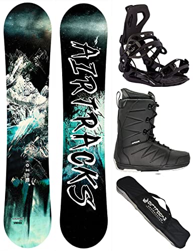 AIRTRACKS Snowboard Set Paquete Completo Tabla Under Zero Rocke Wide Hombre 159 - Fijaciones Master - Botas Strong ATOP 41 - SB Bag