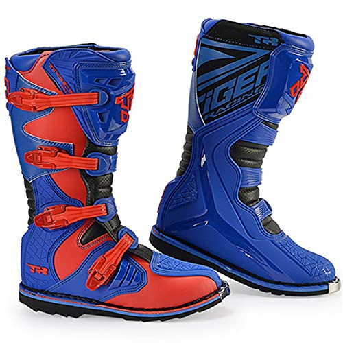 Botas de Moto Todoterreno Antideslizantes,Botas de Verano Anti-Caída,Botas Todoterreno para Hombres y Mujeres Adultos,Botas de Campo Lindau,Botas Todoterreno Profesionales Azul-Rojo,45