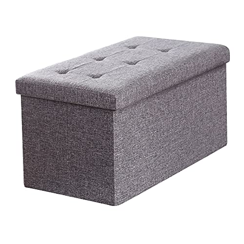 Edaygo Taburete Banco Otomano con Espacio de Almacenamiento, Asiento Baúl con Tapa, Plegable, 76 x 38 x 38 cm, Gris Claro, Carga Máx. 150 kg