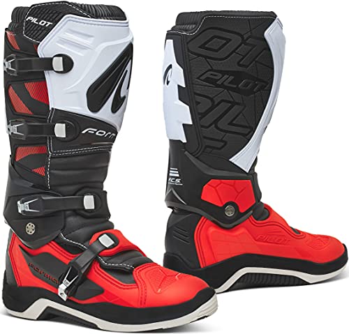 FORMA Pilot, Botas para Moto Unisex Adulto, Negro y Rojo y Blanco, Standard Off-Road fit