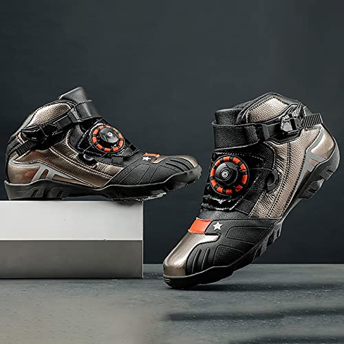 FOGUO Botas de Motocross Cuero para Hombre Zapatos Impermeables para Montar en Motocicleta Calzado Casual Calzado Deportivo para Carreras al Aire Libre,Gold-46