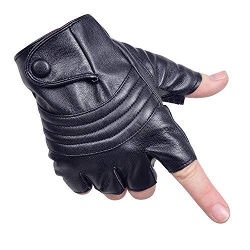 Long Keeper Guantes de Cuero Sin Dedos Hombre Mujer Guantes Piel Conducir Negros Cuero PU para Moto Ciclismo Alpinismo Deporte