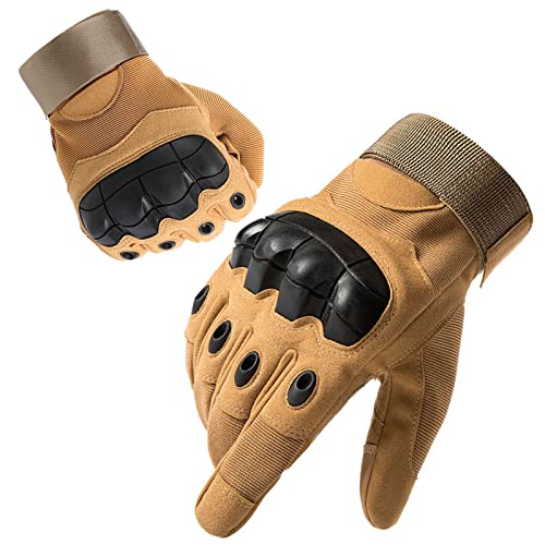 Firschoie Guantes de Moto Guantes tácticos, con protección Dura en los Nudillos y 2 Dedos Pantalla táctil Antideslizante, Adecuado para la exploración de Jungla, Trekking, Motocicleta, MTB(Marrón M)