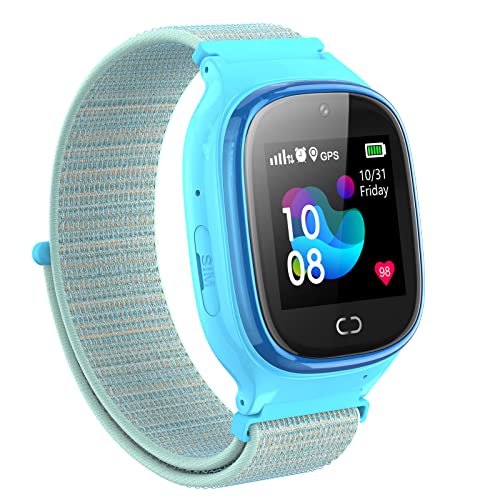 PTHTECHUS Reloj GPS Niños - Smartwatch para niños GPS Rastreador Posicionamiento SOS Llamada de Emergencia Valla electrónica Cámara ​Despertador Podómetro Juego de Chat de Voz, Azul