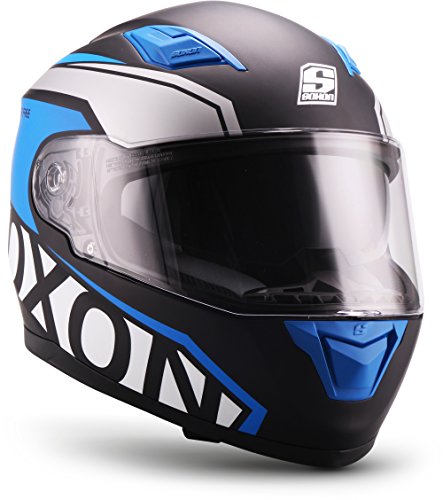 Soxon ST-1000 - Casco integral, Casco de Rostro Completo para Moto, Visera ECE, Cierre rápido, con Bolsa, Azul, XL (61-62cm)