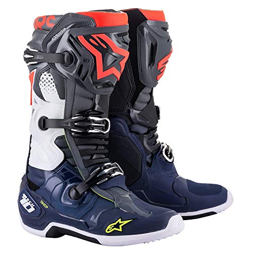 Alpinestars Tech 10 Botas de motocross para hombre, gris oscuro/negro/rojo, 14