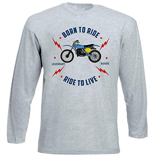 Teesandengines Bultaco pursang mkii 370 Born to Ride Tshirt de Manga Larga Gris para Hombre Size Medium