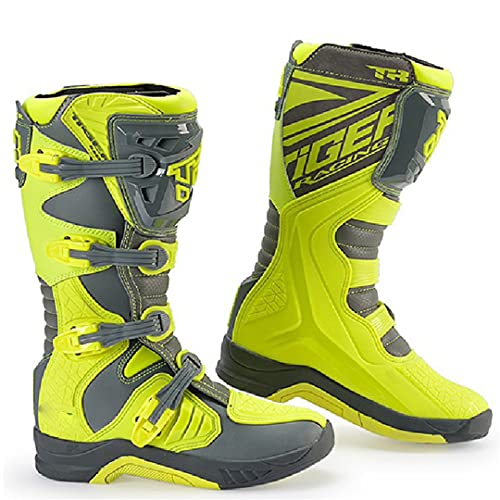 Hensftods Motocicleta Cuero Resistente al Desgaste Anticaída Motocicleta Off-Road Riding Zapatos Motocicleta Carreras MTR-M002 BK Green 10