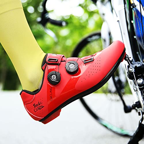 YANE Ciclismo MTB Zapatos Red Hombres Mujeres Deportes Sports Bike Speed Sneaker Racing Mujeres Bicicleta,46, Mountain Soles