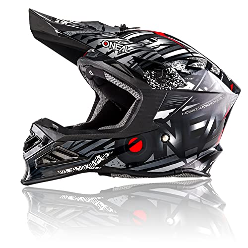 O'NEAL | Casco de Motocross | Motocicleta MX Enduro | Innovadora y Ligera Carcasa Exterior de Fibra de Vidrio, Cierre de Seguridad en Doble D | F-SRS Helmet Synthy | Adulto | Negro | Talla M