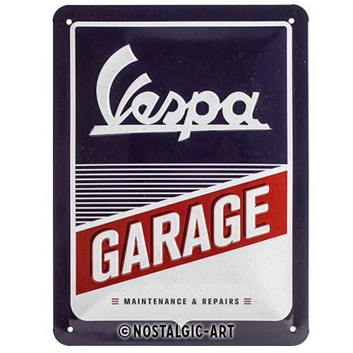 Nostalgic-Art Cartel de chapa retro Vespa – Garage – Idea de regalo para los aficionados a las scooters, metálico, Diseño vintage, 15 x 20 cm