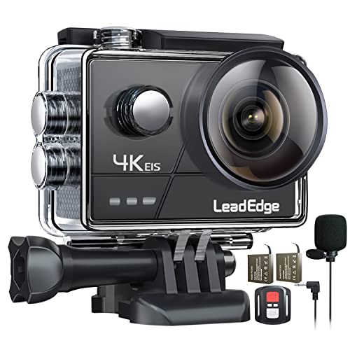 LeadEdge Cámara Deportiva 4K/30FPS 20MP EIS Anti-Vibración Micrófono Externo con Control Remoto WiFi 170° Gran Angular Camara Acuática Camaras Acción Sumergible de Control 40M 2x1050mAh Batería