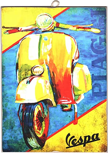 KUSTOM ART Cuadro estilo vintage serie Scooter Vespa impresión en madera 10 x 15 cm