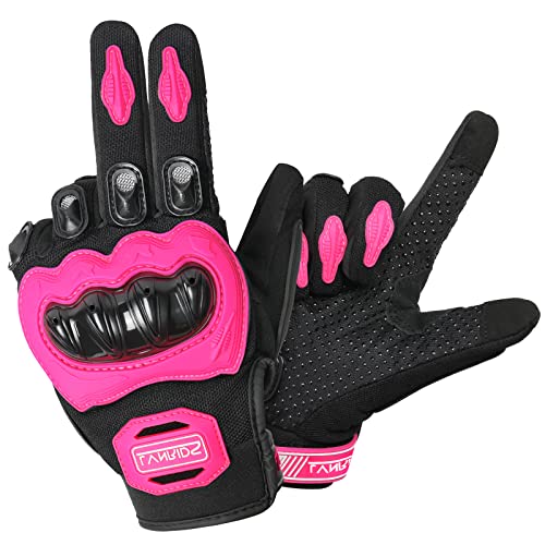 THXIY Guantes Moto,Guante de Moto Ciclismo Hombre Mujeres Dedo Completo de Carreras Motocross con Pantalla táctil Rosa M