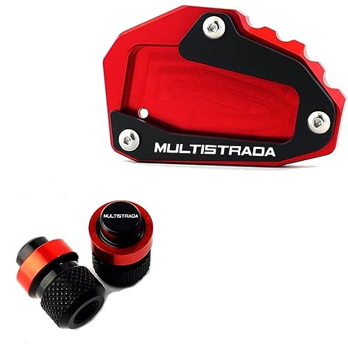 Extensión Soporte Lateral Para Ducati Multistrada 950 1100 1200 1260 1200S 1260S V4, accesorios para motocicleta, soporte lateral, almohadilla de extensión, tapas de válvula ( Color : Red Combo )