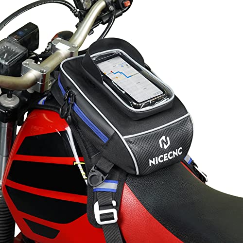 NICECNC Bolsa Deposito Moto Custom, Correas Reforzadas Para Depósito De Plástico Base Antideslizante Desmontable Diseño de La Visera Bolsa Sobredeposito Moto, Universal para Adventure Dual Sport Negro