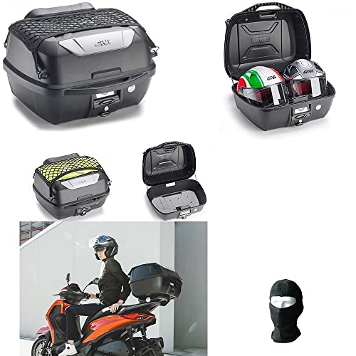 Compatible con KYMCO BAUL MONOLOCK + Placa + Red + Respaldo GIVI para 2 Cascos INTEGRALES O Jet 43 litros Universal para Motos Y Scooters con Parrilla PORTAEQUIPAJES Y Inserto Superior Pintado