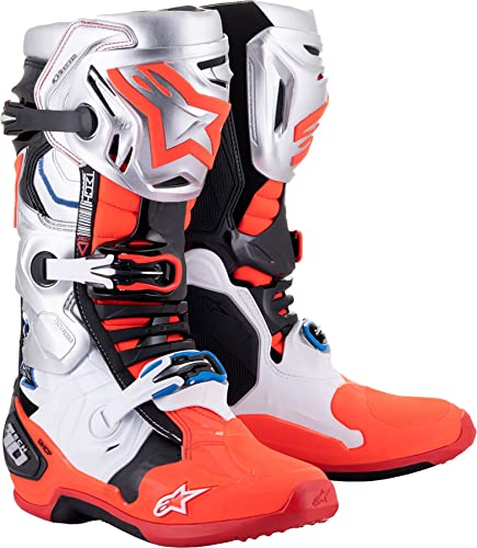 Alpinestars Tech-10 - Botas 23 Vision LE (11), color negro, blanco, plateado, rojo