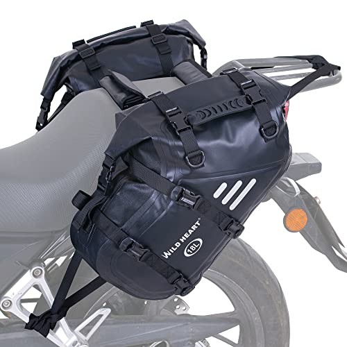 WILD HEART Alforjas para Motocicleta, Impermeables, 36 L (18 L x 2), alforjas Laterales para Motocicleta, Bolsa de alforjas para Maletero, Accesorio de Motocicleta (Negro)