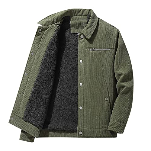 Chaqueta Quad Hombre Chaqueta de mezclilla de pana de ajuste delgado vintage para hombre Chaqueta de camionero con forro polar con cuello levantado informal Chaqueta Hombre Capucha (Army Green, XXL)