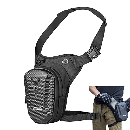 Bolsa de Pierna Moto para Hombres Mujeres, Bolsa Muslo Moto Impermeable Multifontion Bolsa Cinturón de Deporte para Hombre Mujer Senderismo Camping Escalada Moto Ciclismo Pesca, Negro