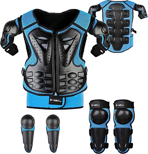 5 Piezas Motos Ropa Protectora Niños,JUSTDOLIFE Rodillera Transpirable Protector de Pecho Equipo de protección para Motocross,Ciclismo,Esquí,Patinaje (azul)