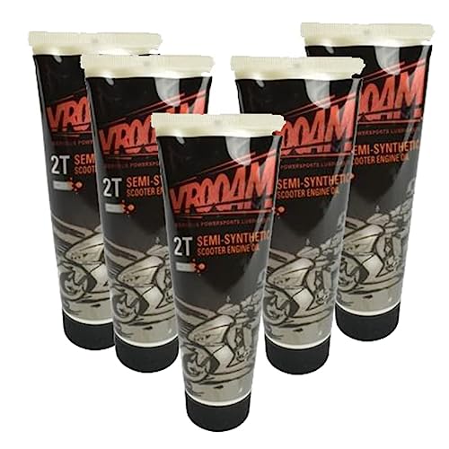 Pack de 5 tubitos de lubricante 2T VROOAM para moto, motosierra, fuera borda. 0,125 litros/tubito