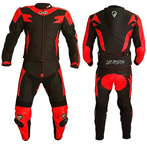 Biesse - Mono de moto para adulto de piel y tejido - Divisible en 2 piezas: chaqueta y pantalón - Ajustable - Tallas desde XS a 4XL - Mono de moto con protecciones CE