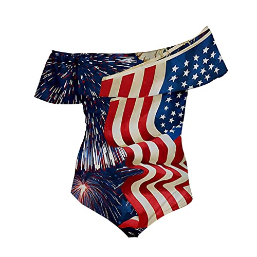 Bañador para mujer Moda Sexy Lady Athletic USA Bikini EE.UU. Independence Day 4 de julio Sexy Siamés Impreso Trajes de baño, E, XS