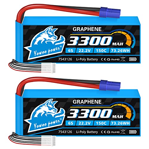 Yowoo 6S RC Lipo Batería 3300 mAh 22,2 V 150 C Grafeno Batería con enchufe EC5 para RC Avión RC Helicóptero RC Quadcopter Drone Coche Camión Barco Modelo (2 unidades)