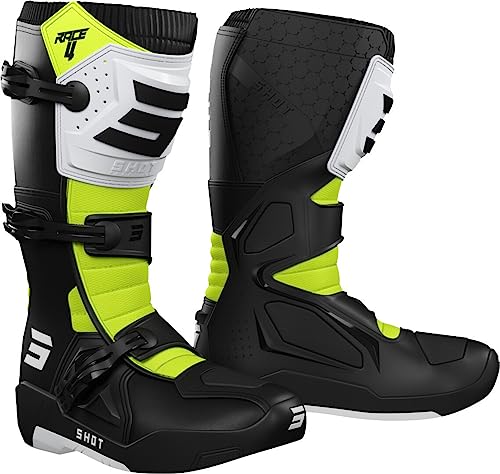 SHOT, par de botas de motocross RACE 4 black white neon yellow, 43