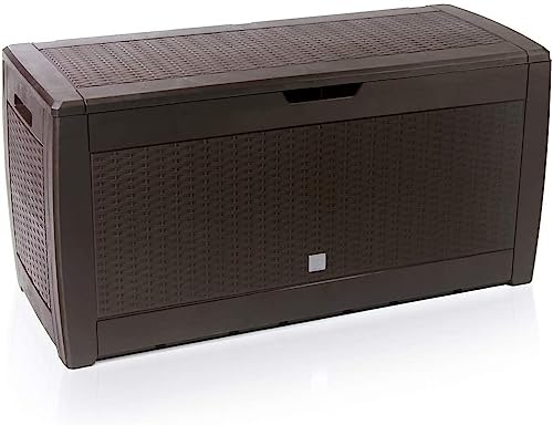 CASARIA Baúl de Almacenaje Marrón 119x48x60cm 310L Arcón Exterior Cojines 4 Ruedas Asas Caja de Jardín