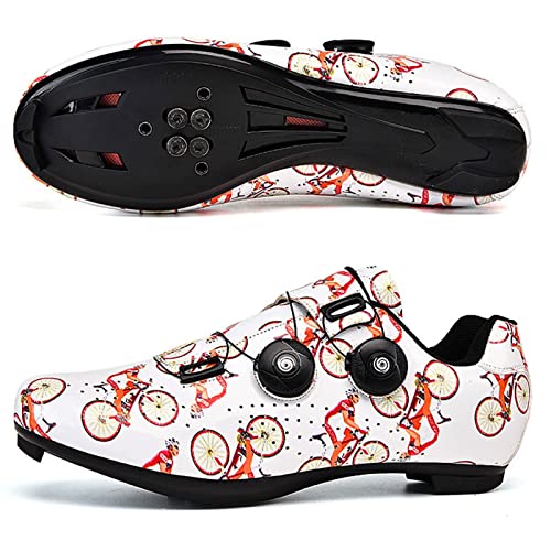 YANE Ciclismo MTB Zapatos Blanco Naranja Hombres Deportes Bicicleta Speed Sneaker Racing Mujeres Bicicleta,45, Road Soles