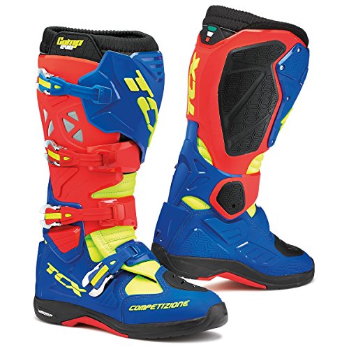 9661 - TCX Comp Evo Michelin Motocross Boots 44 Red Bright Blue Yellow Fluo (UK 9.5)