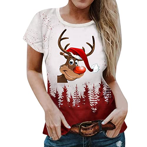 Womens Daily Otoño Christmas Print O Neck Camiseta de manga corta Naranja Camisetas casuales sueltas Mujer Traje Verano, café, XXL