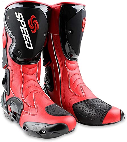 UHGFIMP Botas de Motocross Botas de Moto Todoterreno de Cuero Impermeables Botas Deportivas de Moto Hombres y Mujeres Botas de Carreras de Motos para Adultos con Tobillo Reforzado,40,Red