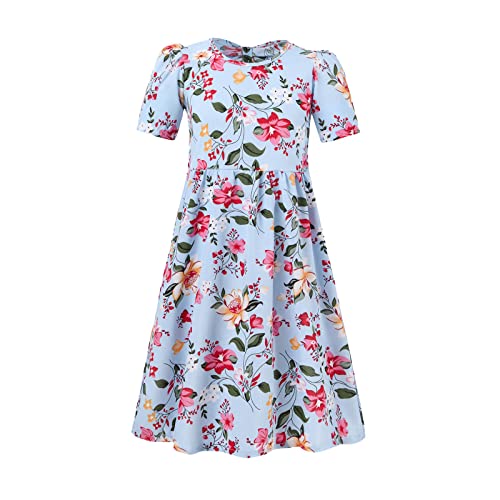 Aoklidil Chica elástica verano burbuja manga corta Bowknot estampado floral moda suéter princesa vestido