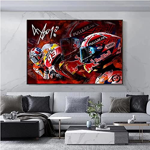 JLFDHR Lienzo decorativo para pared de 50 x 70 cm, sin marco, diseño de Marc Marquez Moto GP, impresión modular, cuadro de regalo, moto, deporte, arte de pared, decoración moderna