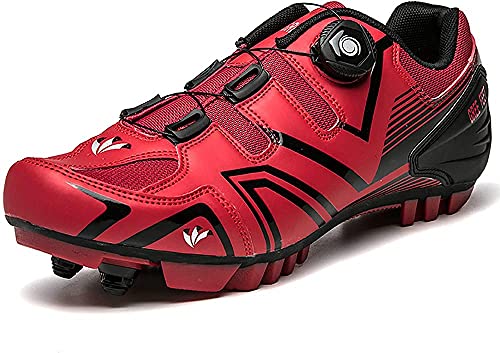 KUXUAN Zapatillas Ciclismo Hombre Mujer - MTB Mountain Bike Shoes,Outdoor Edge Racing Unisex,Suela de Goma Resistente Al Desgaste,Red-38EU