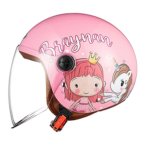 FREEUP Casco Moto para niños, Casco Jet con Visera, Casco de Moto para niñas, Casco de ciclomotor para niños, Bolsillo de liberación rápida, 48-55cm, para niños de 5 a 12 años,Rosa