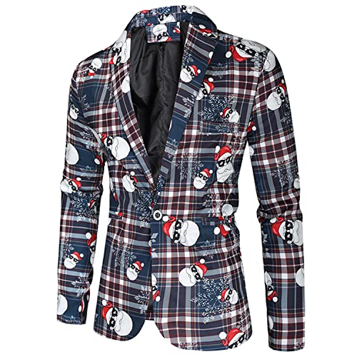 Blazer de Navidad para hombre, diseño de Papá Noel, copo de nieve, traje de esmoquin con solapa de un botón, 6 (Reino Unido), XL