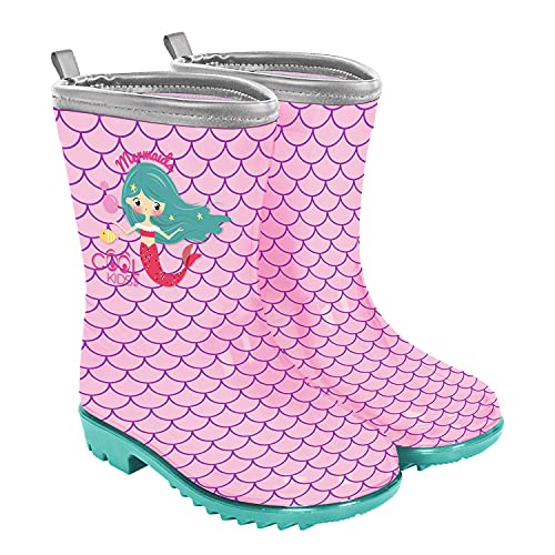 PERLETTI Botas de Agua Niña con Sirena Rosa - Botas Impermeables con Detalles Reflectantes y Suela Antideslizante Flexible - Botines de Lluvia en PVC para Niñas Ligeros y Cómodos (Rosa, 28/29 EU)