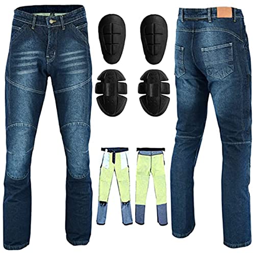 Hombres Motocicleta Kevlar Jeans Moto Pantalones protectores Pantalones de mezclilla reforzados Forrados de protección CE Aprobado HIP & KNEE Extraíble Blindado Modern-Fit (CINTURA 34, Longitud 34