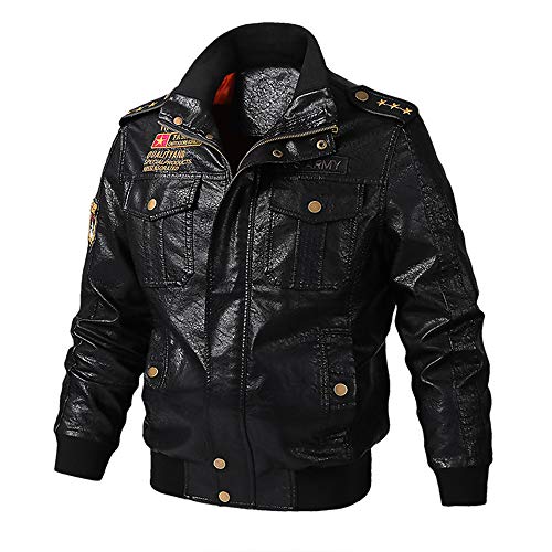 NBWS Chaquetas de Moto para Hombre Ropa de OtoñO e Invierno Cuello Alto de Longitud Media Cuatro Bolsillos Chaquetas de Cuero para Moto para Hombre, Boutique de MúLtiples Cremalleras Chaquetas