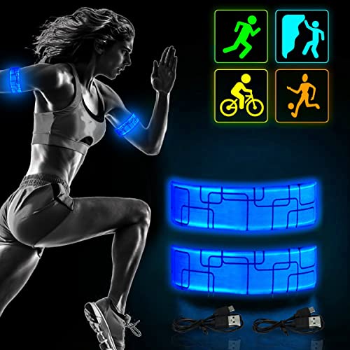 YYDSXK Brazaletes LED Recargable, 2 Piezas Reflectante Brazaletes, Brazaletes Recargable USB Pulseras Luminosas LED de Seguridad para Niños o Adultospara Correr Bicicleta Cámping Senderismo Concierto